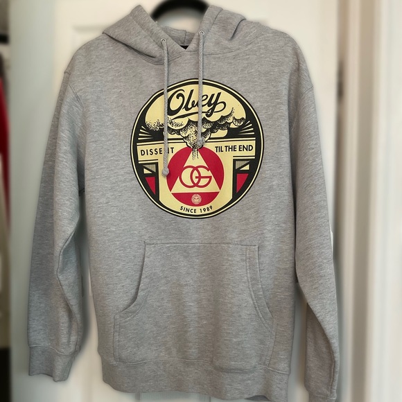 Obey Grey Hoodie size: Small - “DISSENT TIL THE END” - Picture 2 of 4